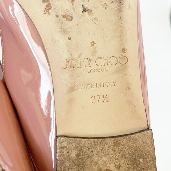 Jimmy Choo Ballet Pink Patent Leather Crystal Bing Pointed Toe Flat Mules 37.5 - Picture 11 of 11